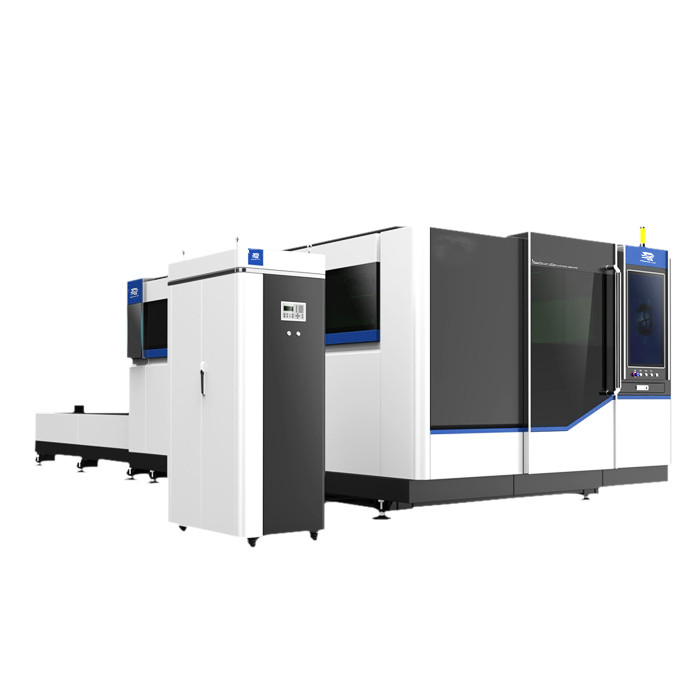 Máquina de corte a laser de fibra com plataforma intercambiável de gabinete completo